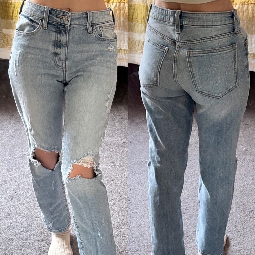 Willow and Root The Everyday Jean Distressed Light Blue Straight Leg Jeans